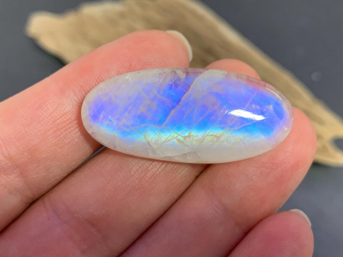 Rainbow Moonstone oval 37x17x7mm cabochon