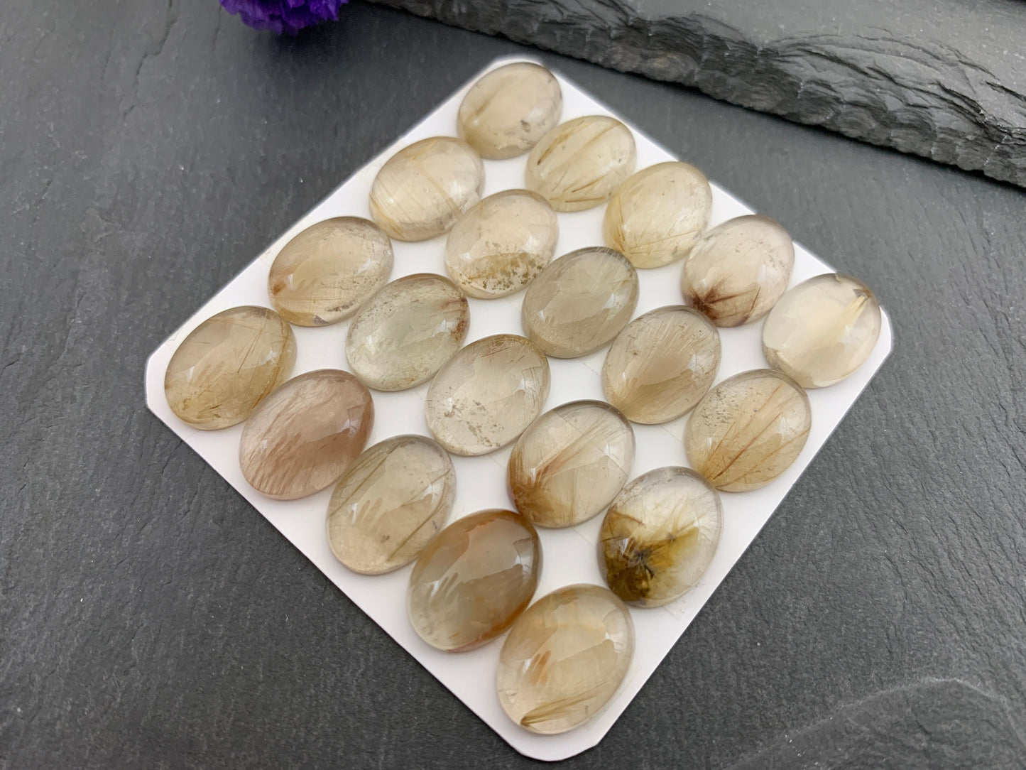 Gold Rutilated Quartz oval 12x16mm cabochon - Calibrated cabochon