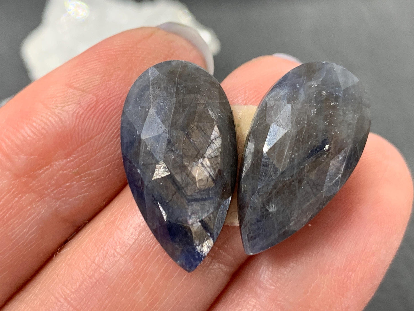 Faceted Star Sapphire pair 12x22x4mm cabochon - Sapphire pairs