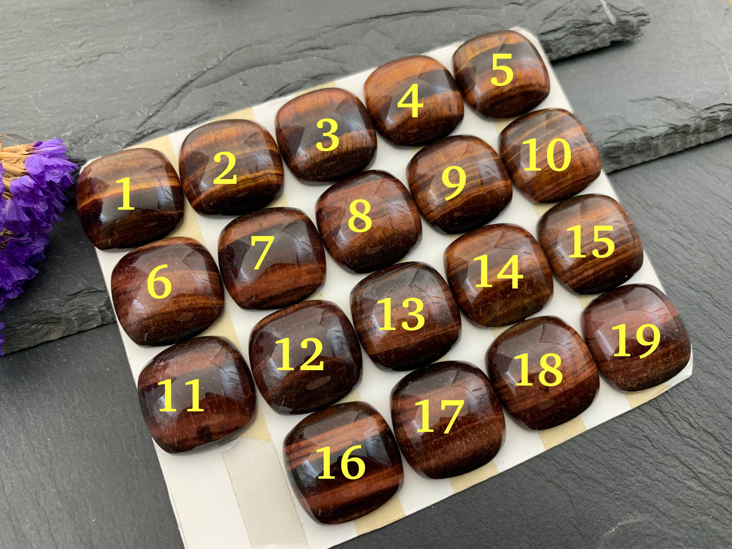 Faceted Red Tiger Eye square cushion 20mm cabochon - Calibrated cabochons