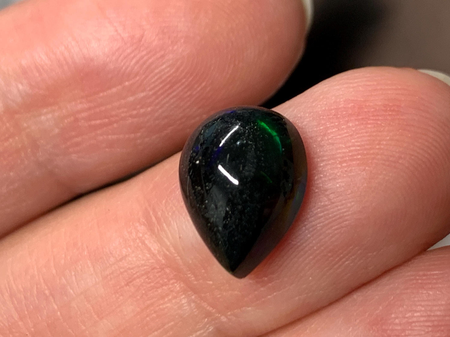 Natural Black Ethiopian Opal pear 9x12x6mm cabochon