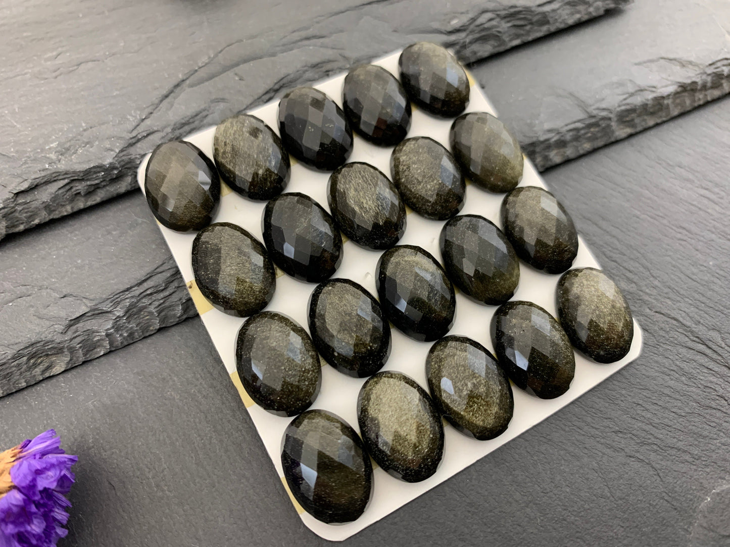 Faceted Gold Obsidian oval 13x18mm cabochon - Calibrated cabochons