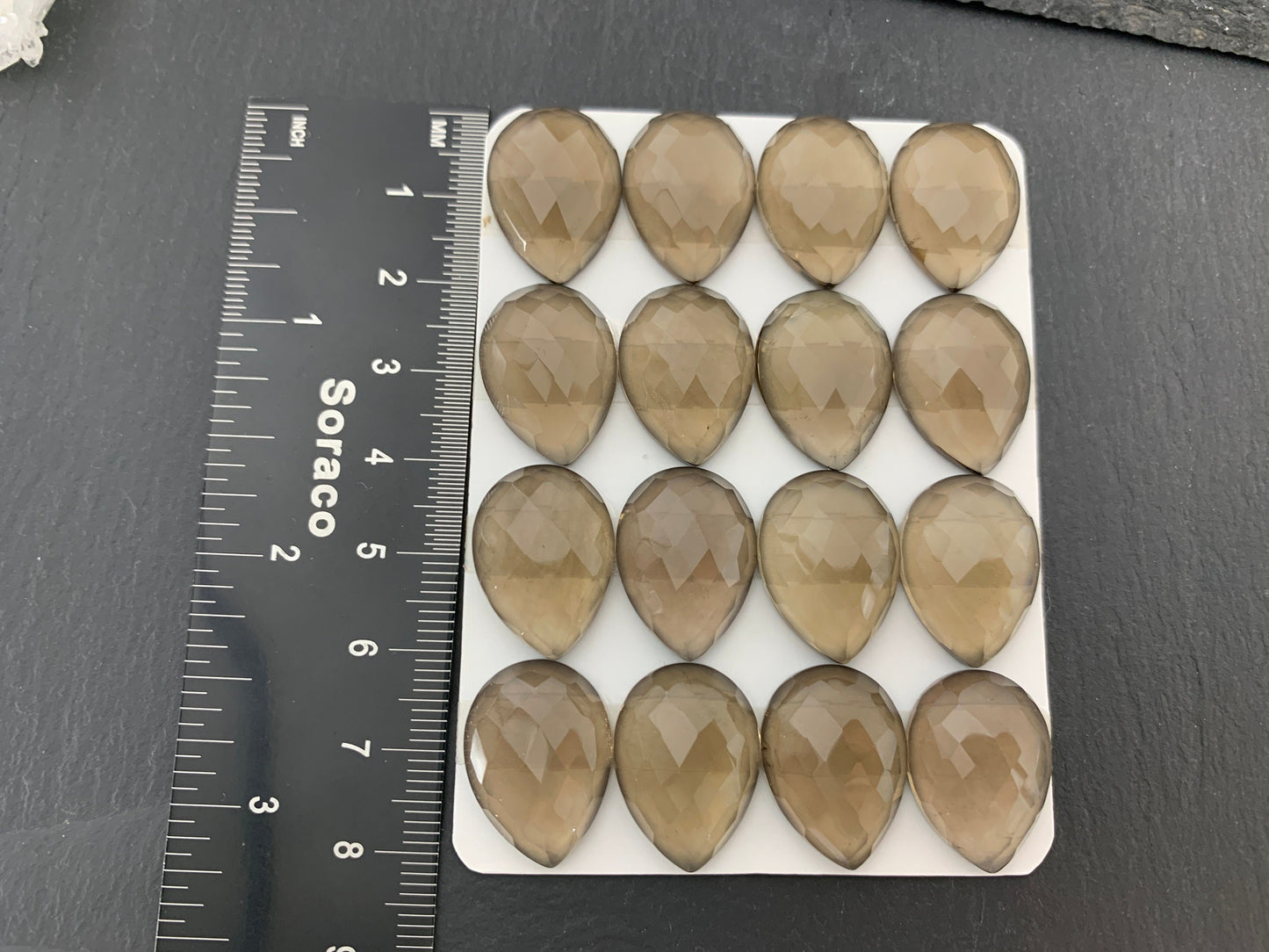 Faceted Smokey Quartz pear 15x20mm cabochon - Calibrated cabochons