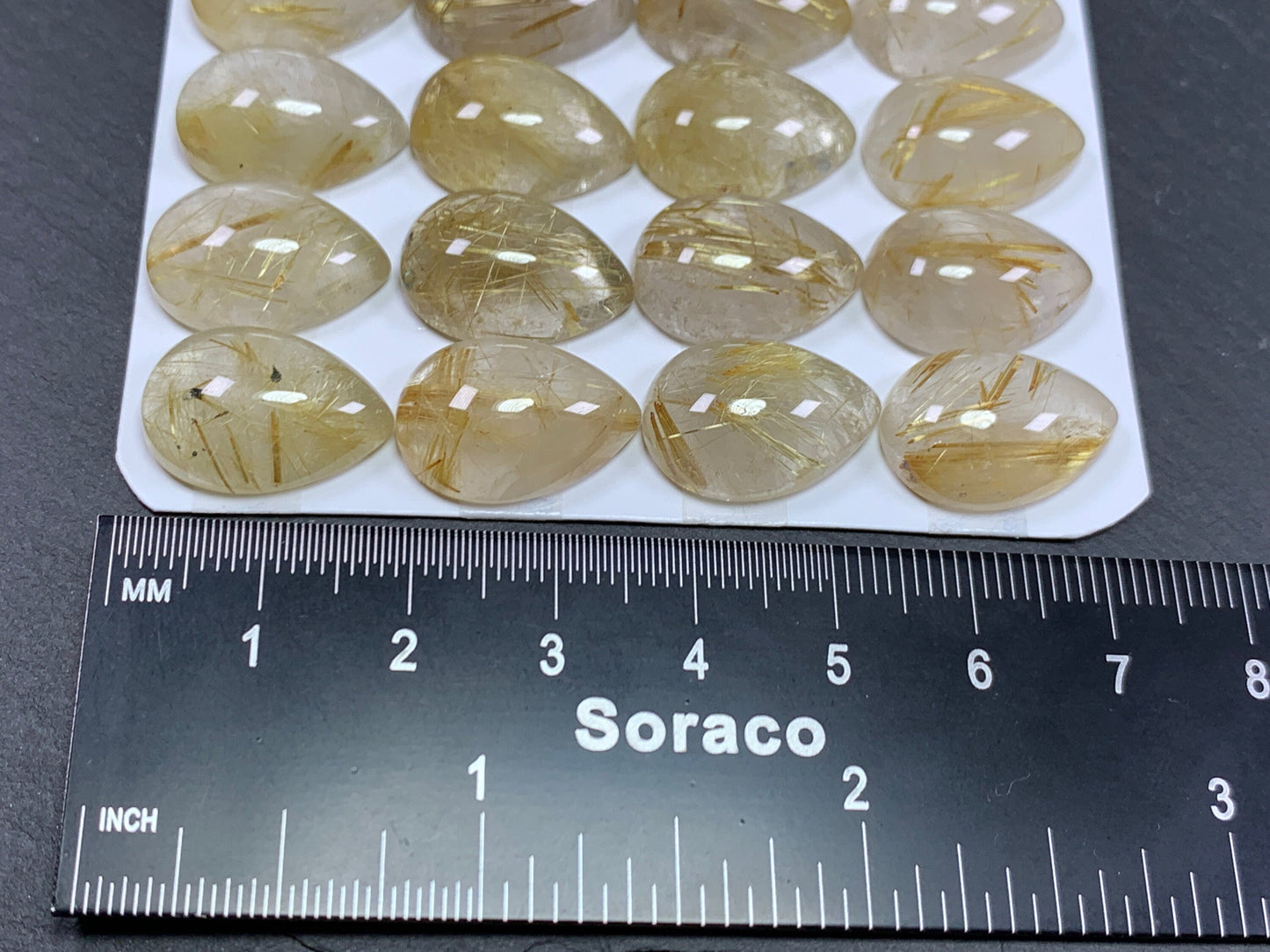 Gold Rutilated Quartz pear 13x18mm Cabochon - Calibrated cabochons