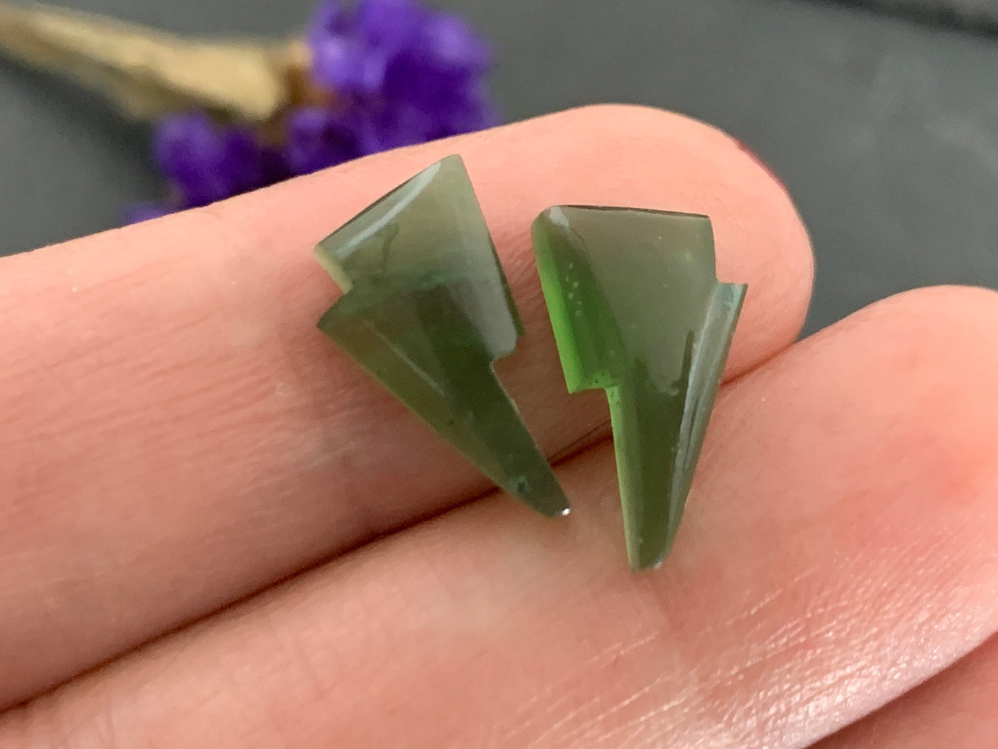 Serpentine lightning bolt pair 8x14mm cabochon