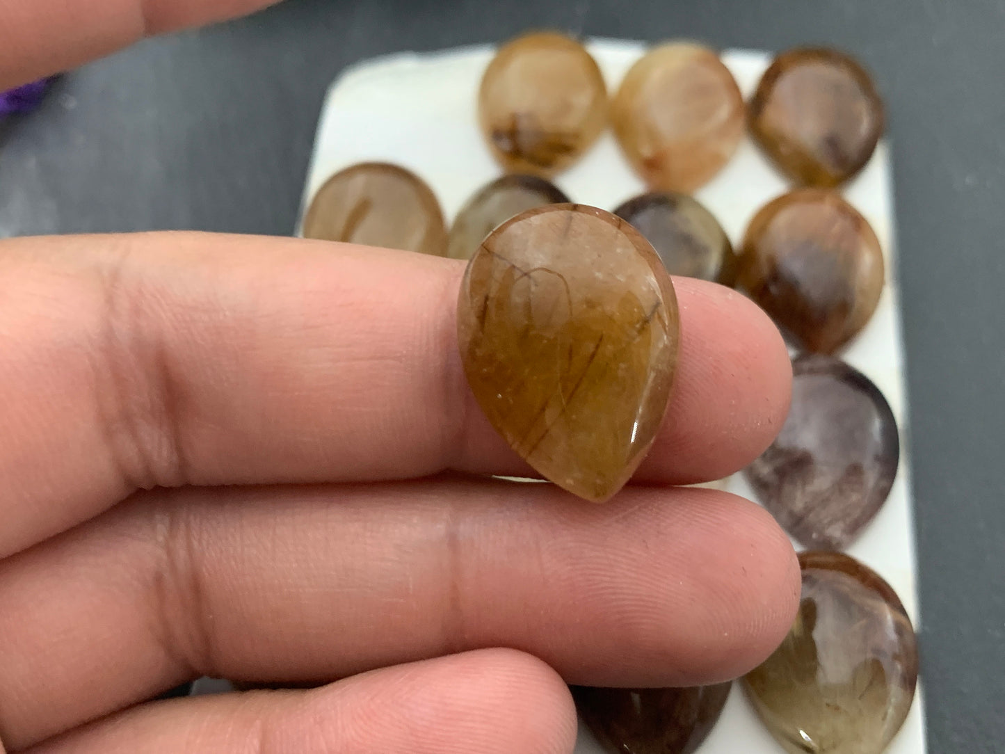Rutilated Quartz pear 15x20mm Cabochon - Calibrated cabochons