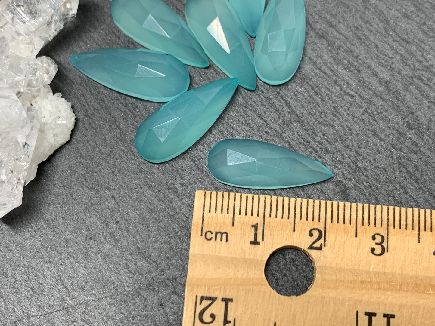 Faceted Aqua Chalcedony pear 8x21mm cabochon