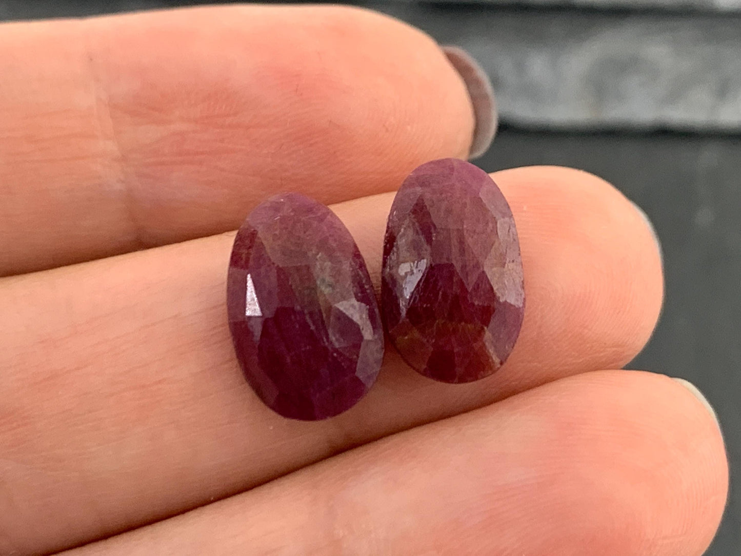 Faceted Ruby pair 8x13x3.5mm cabochon