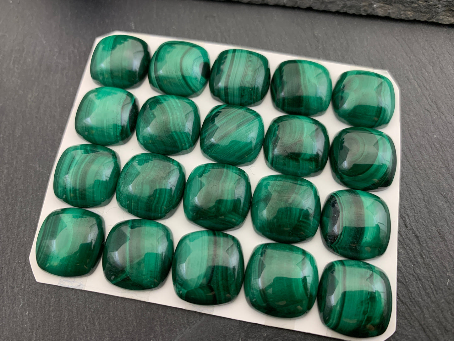 Malachite square cushion 15mm cabochon - Calibrated cabochons