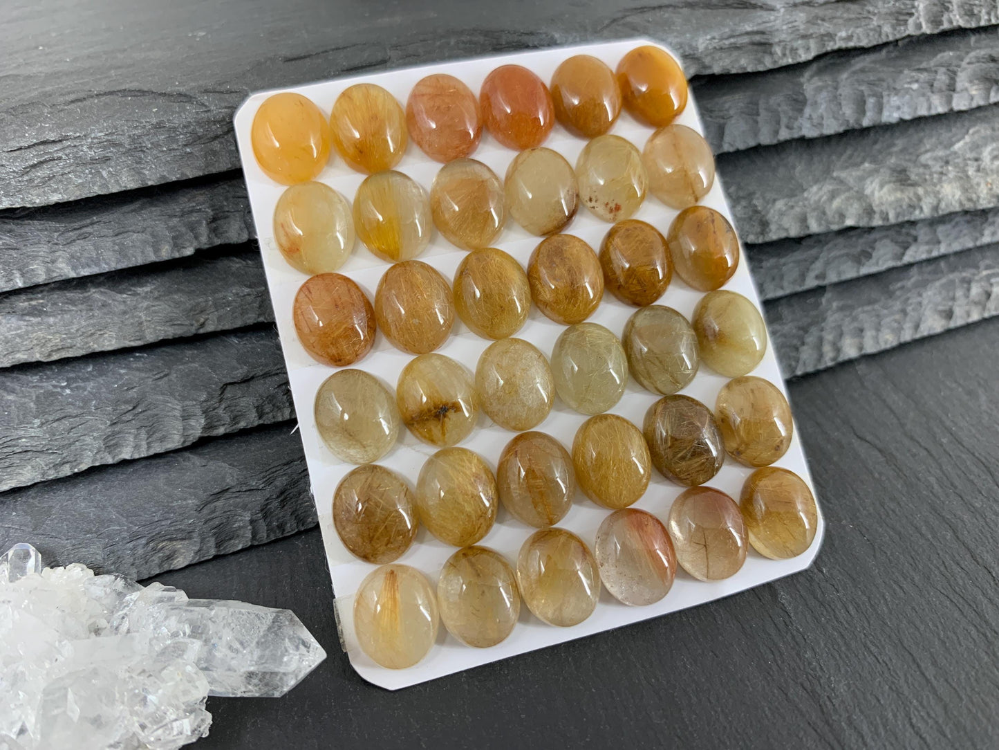 Gold Rutilated Quartz oval 10x12mm cabochon - Calibrated cabochons