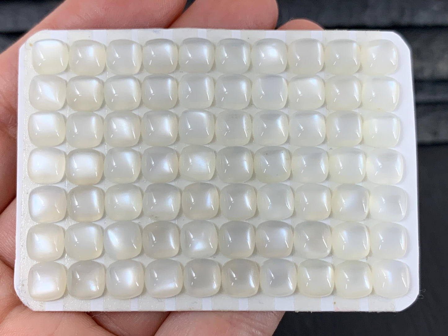 White Moonstone Square Cushion 6mm Cabochon - Natural Gemstone Calibrated Cut
