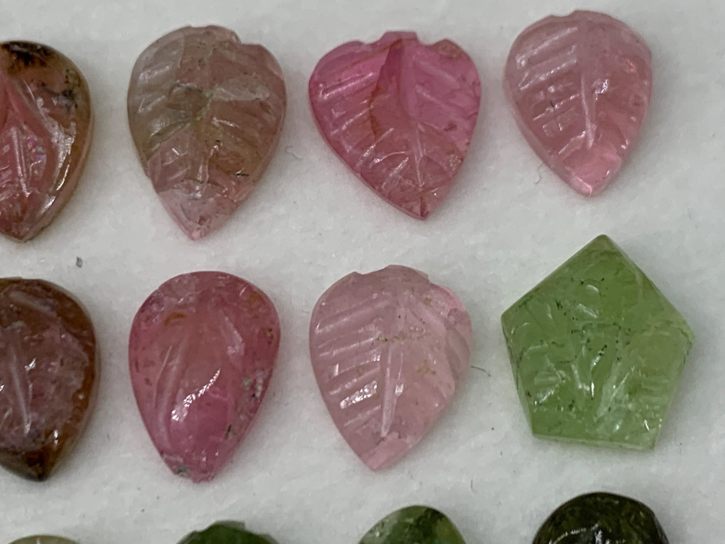 Discounted damaged carved Watermelon Tourmaline 10-12mm long cabochon