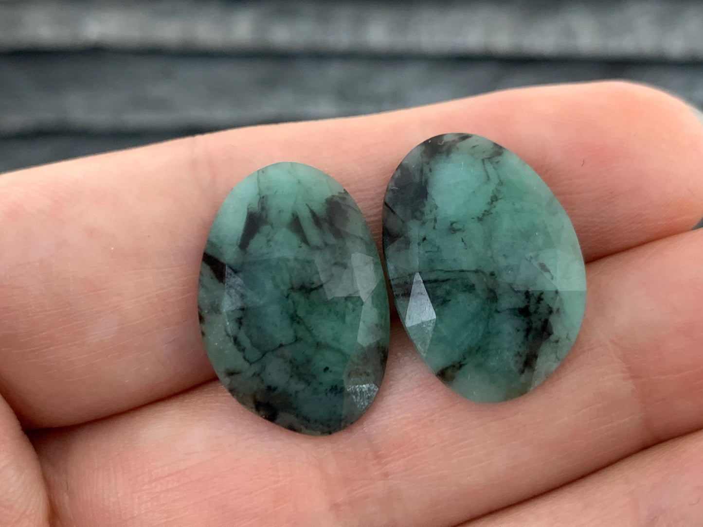Faceted Emerald Pair 14x20x4mm cabochon