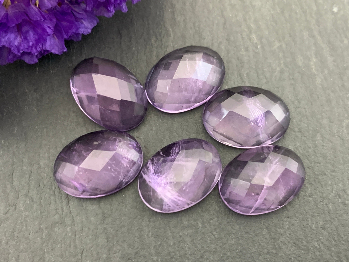 Faceted Amethyst oval 10x14mm cabochon - Calibrated cabochons