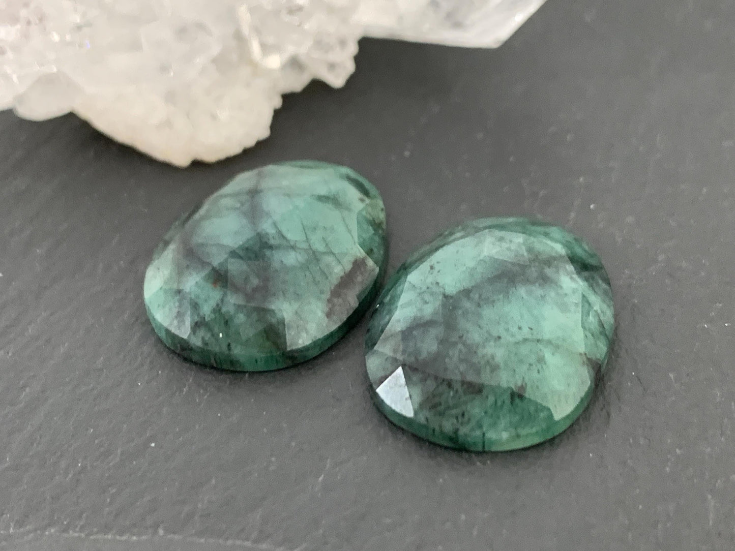 Faceted Emerald Pair 14x17x4mm cabochon