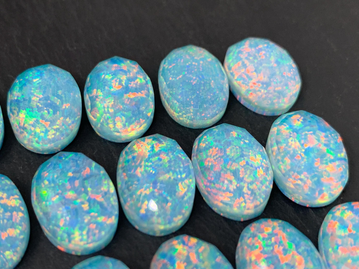 Faceted Aurora Opal oval 10x14mm cabochons - Doublet cabochons