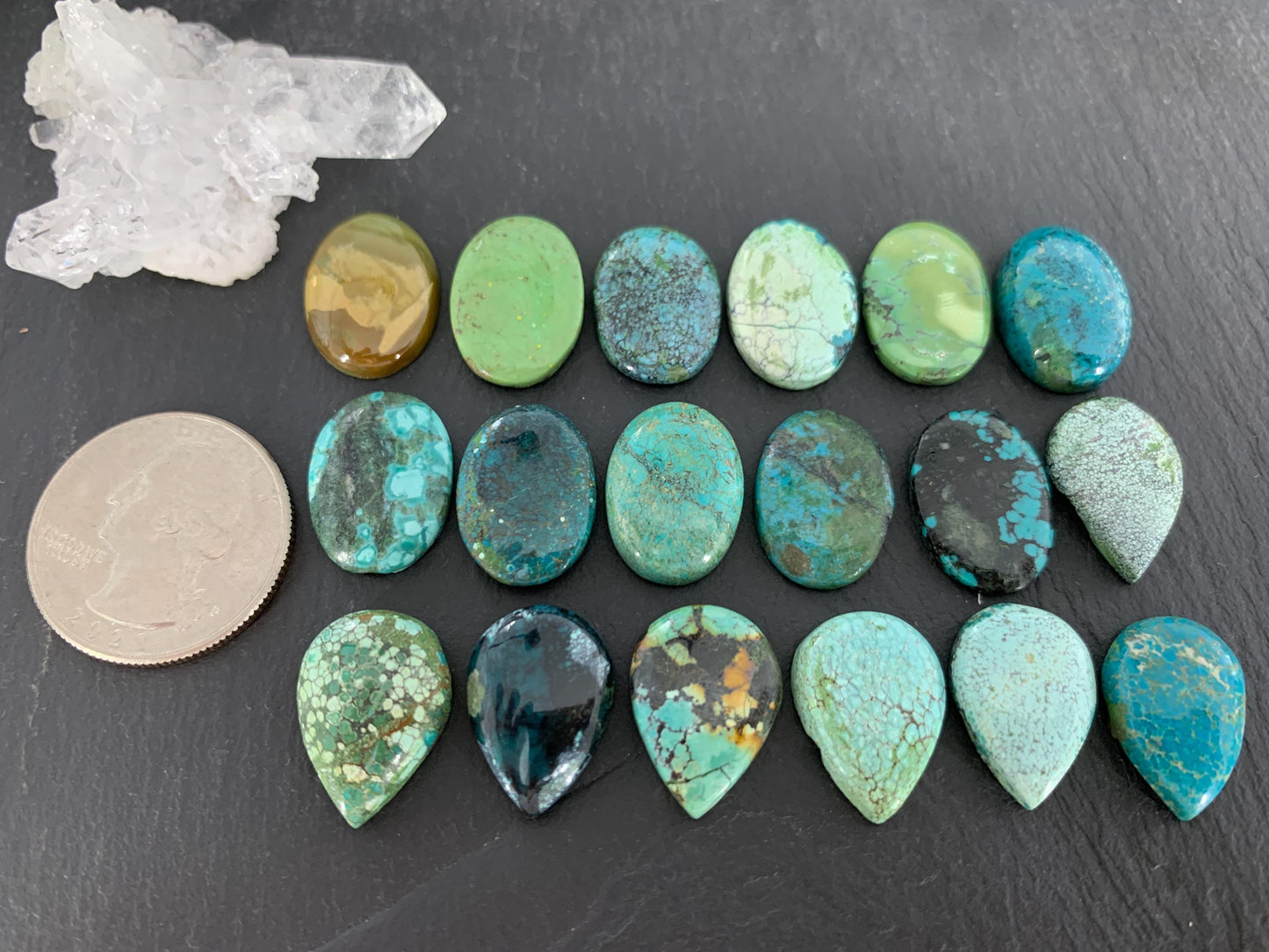 Tibetan Turquoise Cabochon Pear, Oval 13x18mm Natural Gemstone Hand Cut Stone