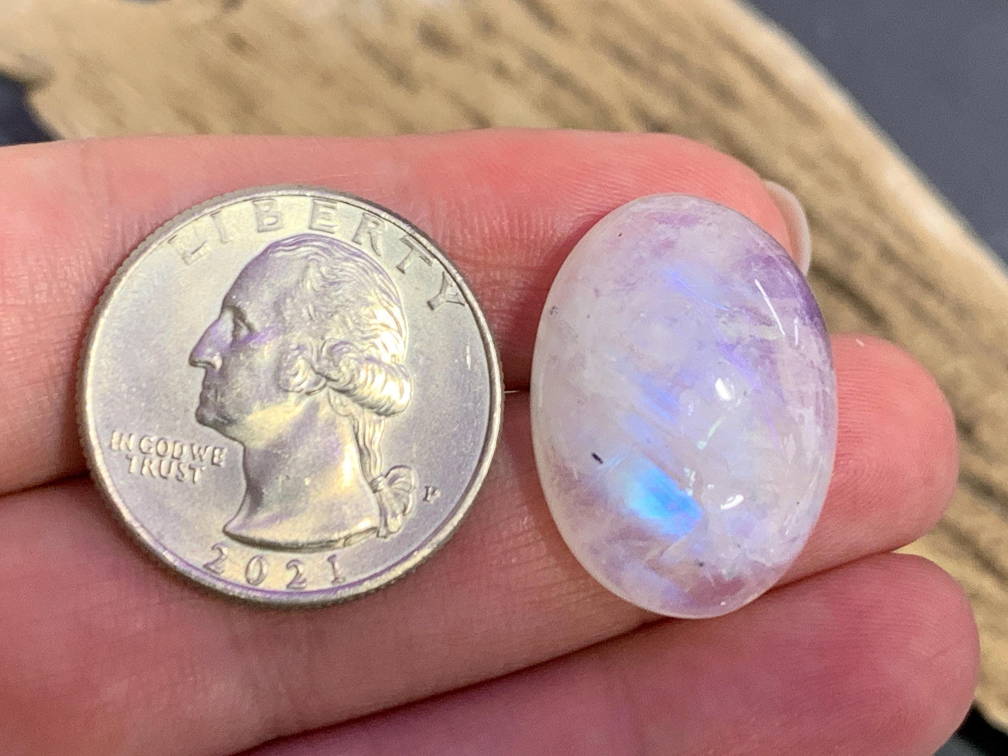 Rainbow Moonstone oval 24x18x9mm cabochon