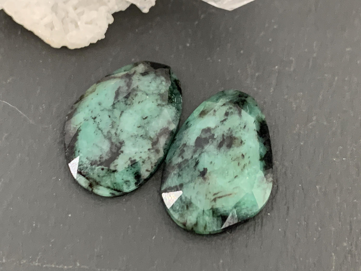 Faceted Emerald Pair 13x19x3mm cabochon