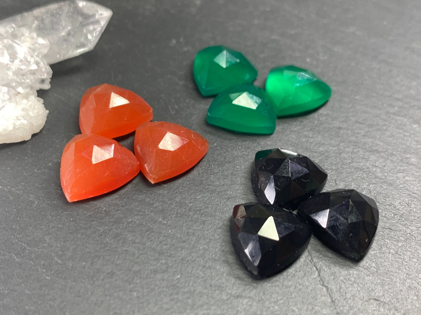 Faceted Onyx triangle 12mm cabochon