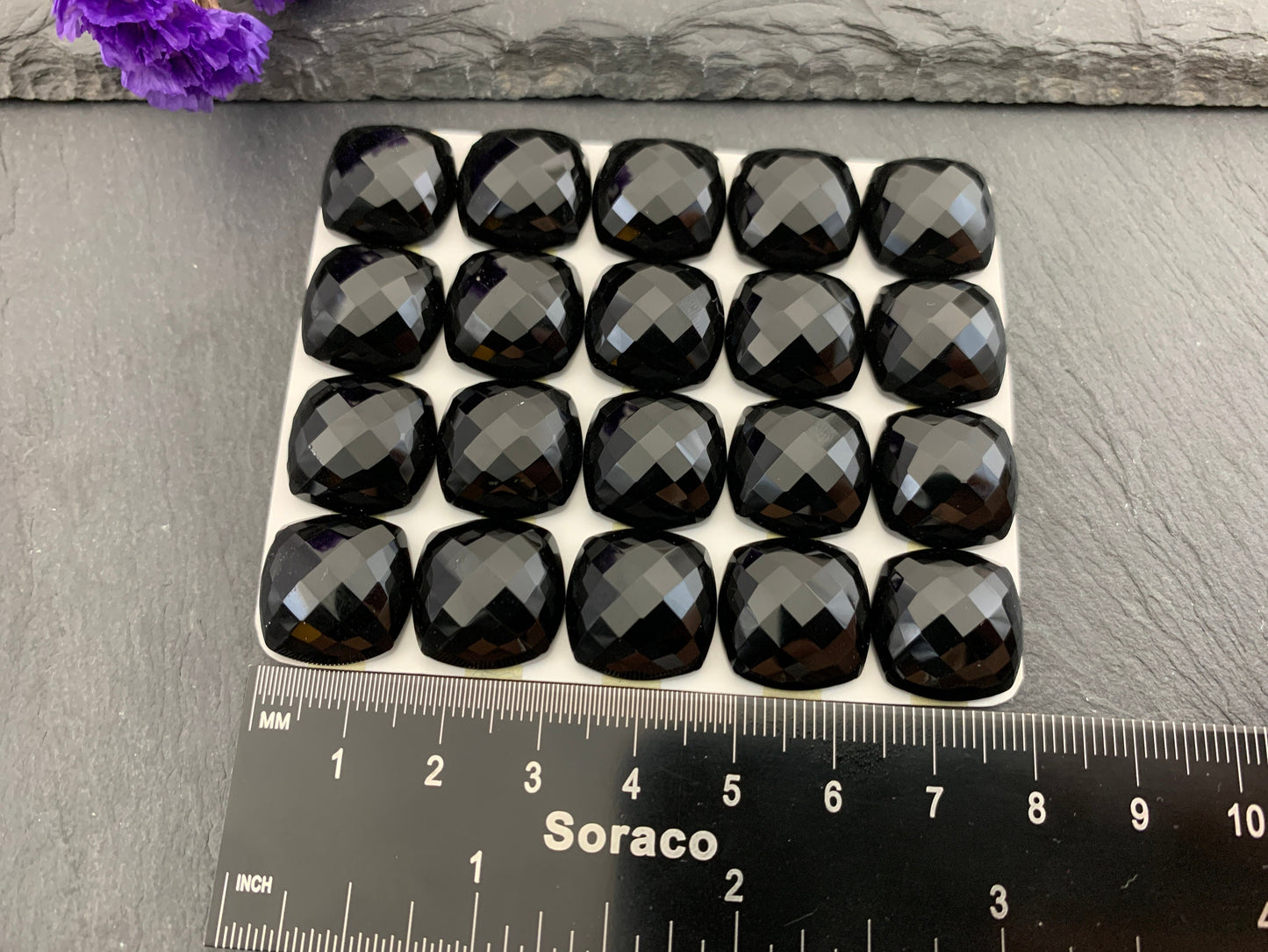 Faceted Black Agate square 16mm cabochon - Calibrated cabochons