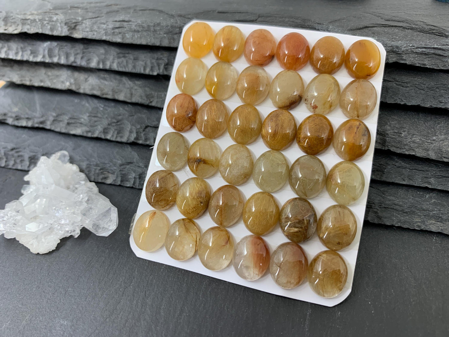 Gold Rutilated Quartz oval 10x12mm cabochon - Calibrated cabochons