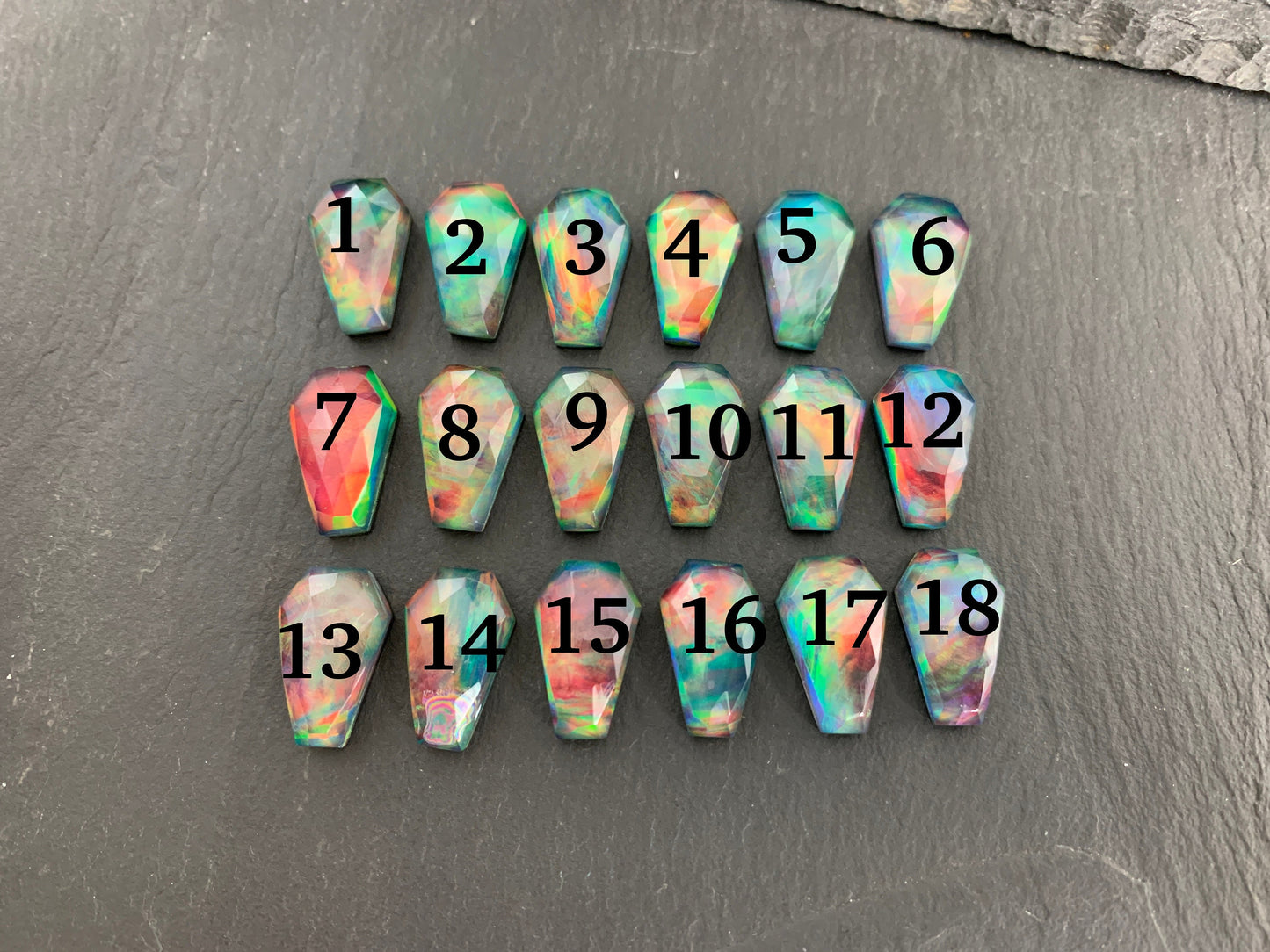 Faceted Aurora Opal coffin 10x16mm cabochon - Doublet cabochons