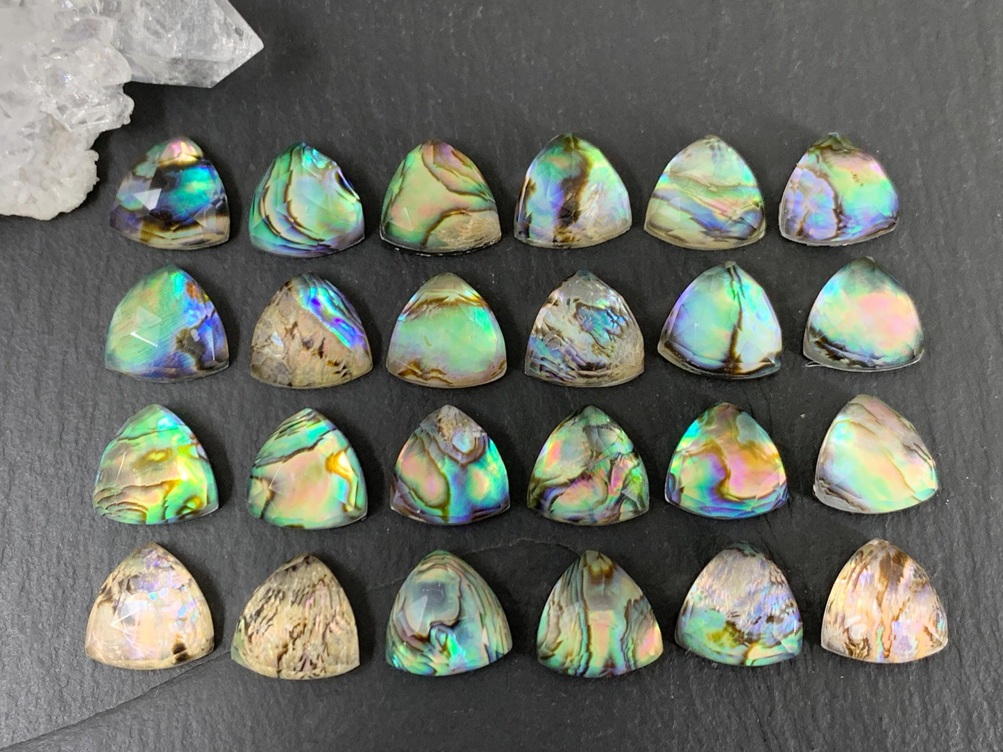 Faceted Abalone triangle 12mm doublet cabochon