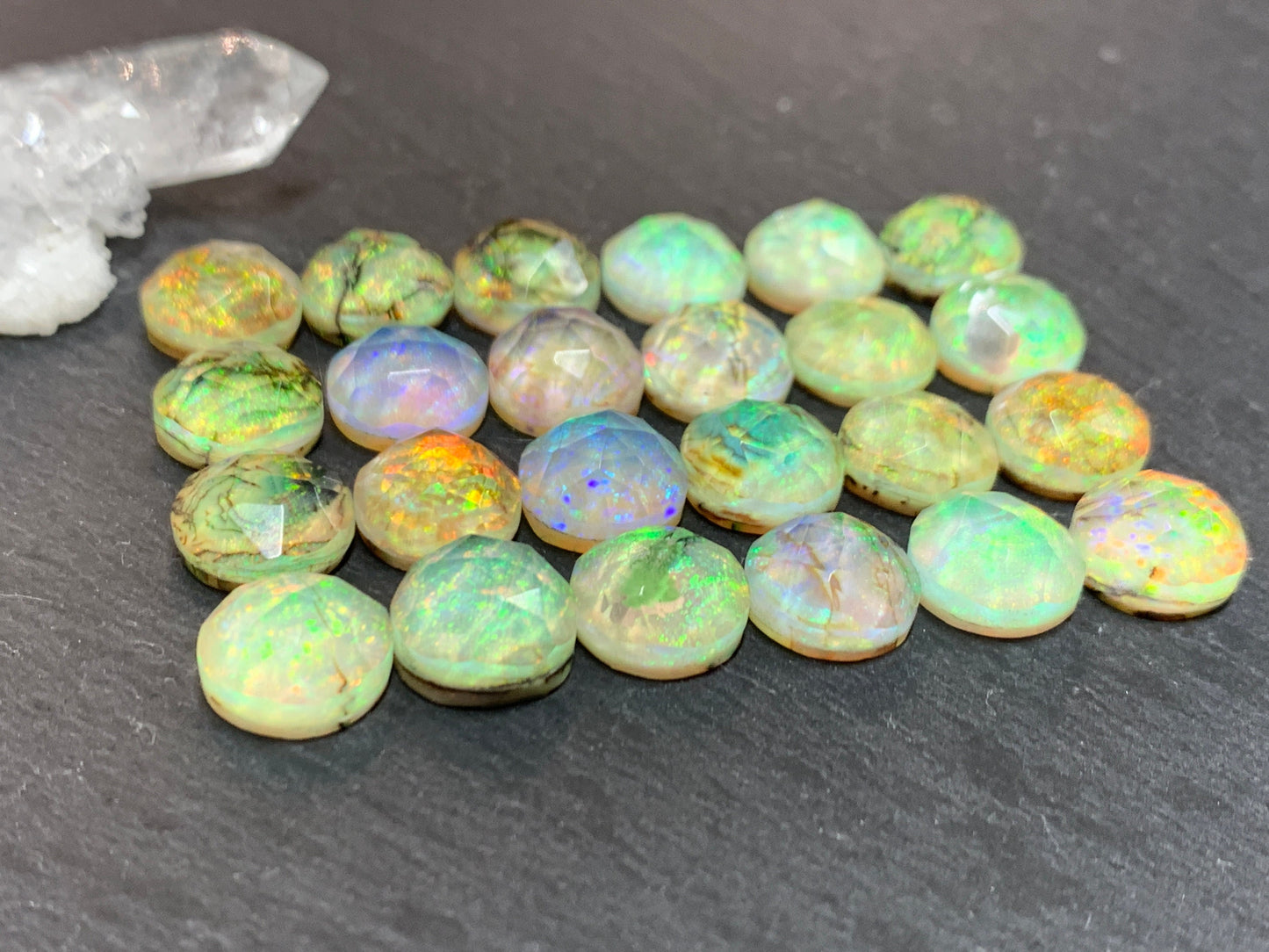 Faceted Monarch Opal round 10mm cabochons - Doublet cabochons