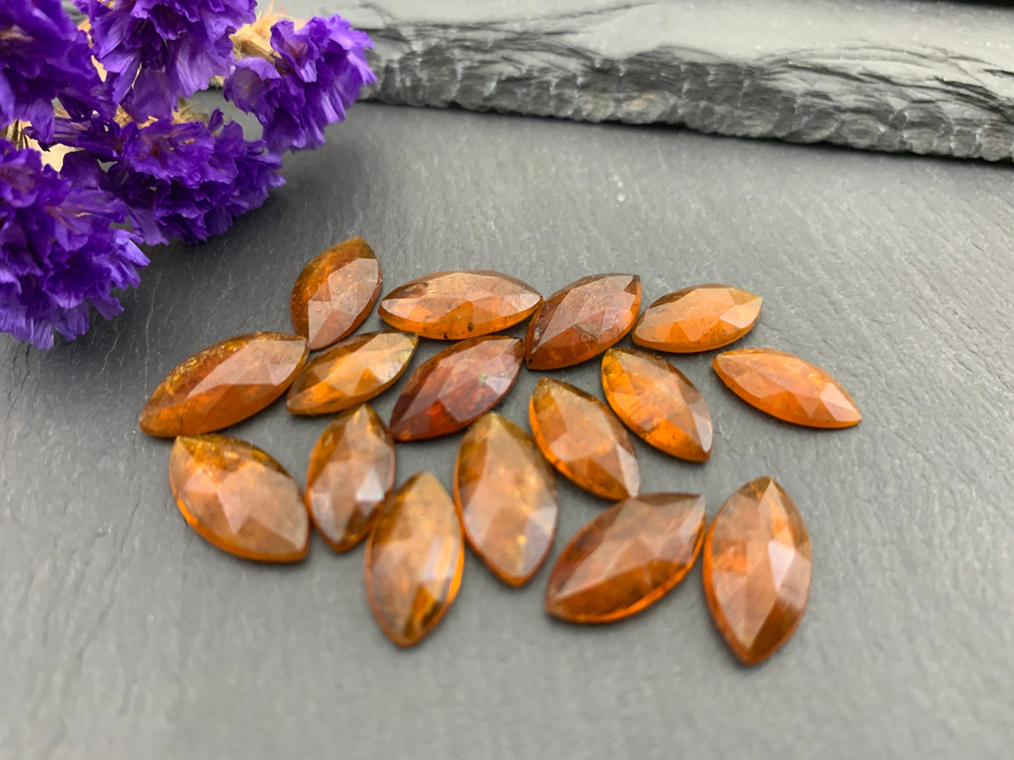 Faceted orange Kyanite marquise 13-16mm long cabochons