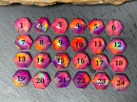 Faceted Aurora Opal hexagon 10mm cabochon - doublet cabochons