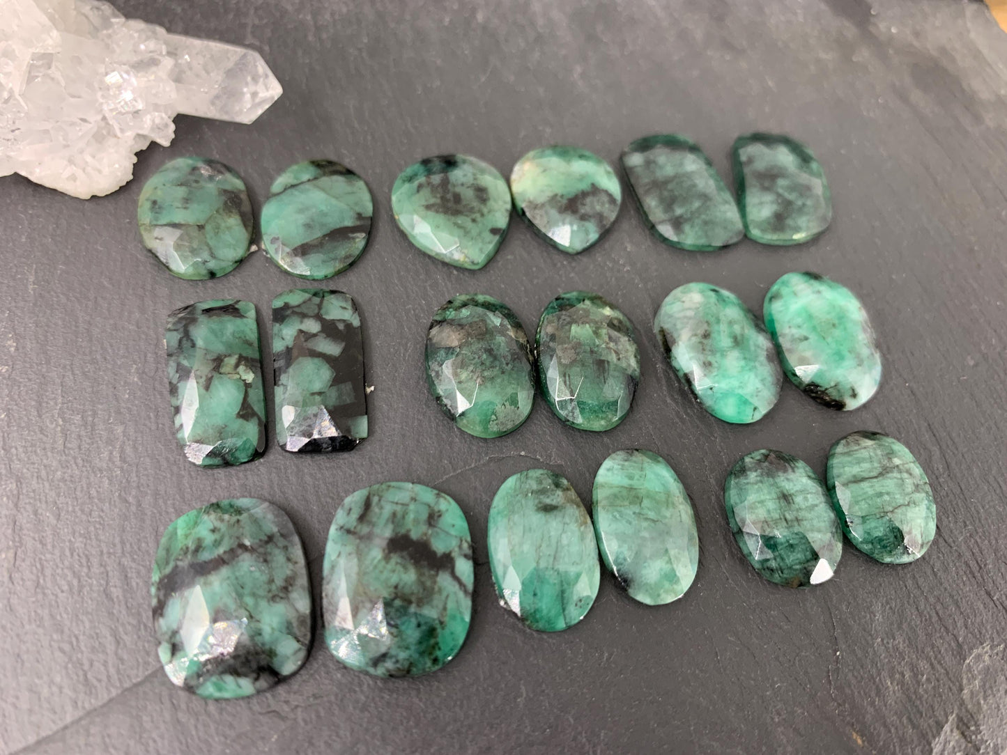 Faceted Emerald Pair 16-21mm long Cabochon