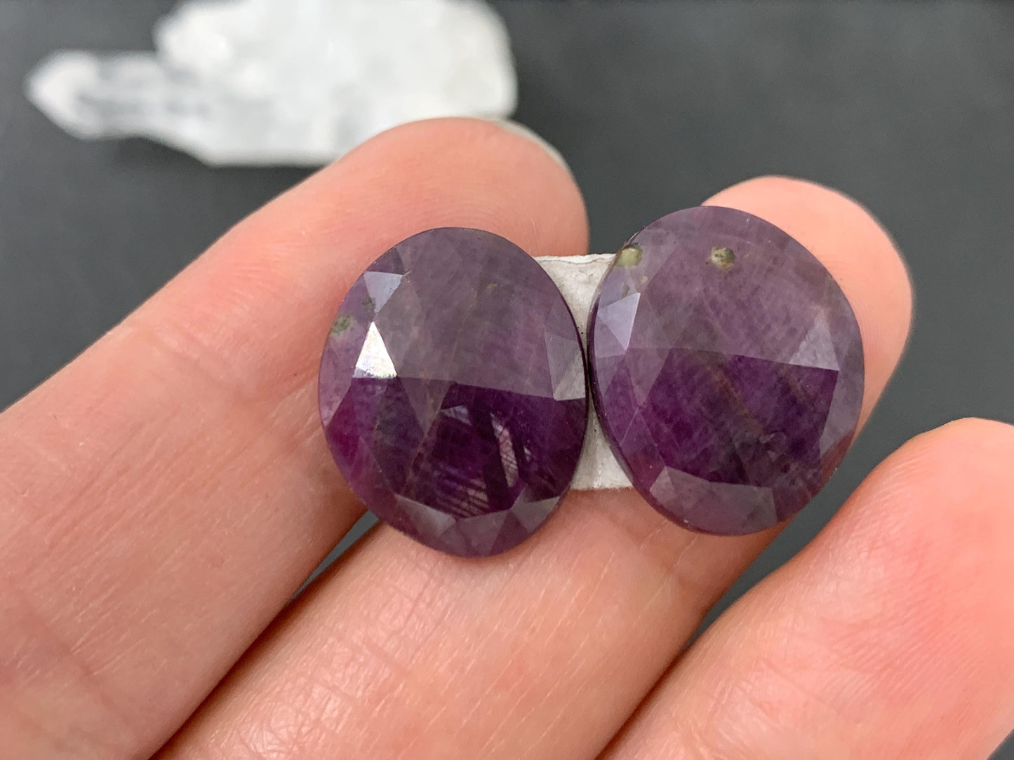 Faceted Ruby pair 13x16x3mm cabochon