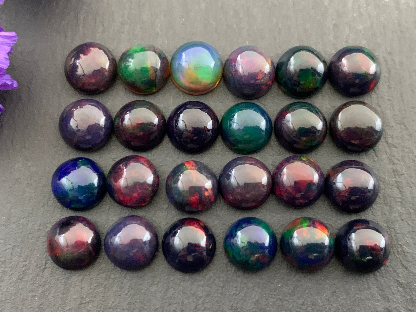 Black Ethiopian Opal round 8mm cabochon