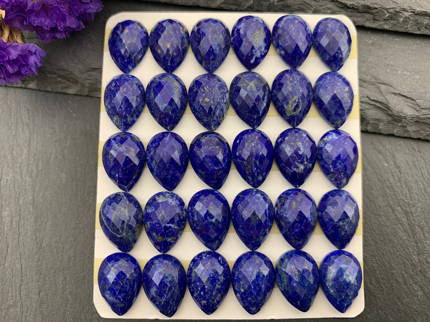 Faceted Lapis Lazuli pear 10x14mm cabochon - Calibrated cabochons