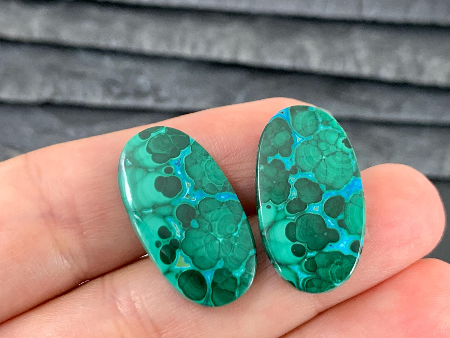 Malachite Chrysocolla oval 13x24x4mm cabochon pair