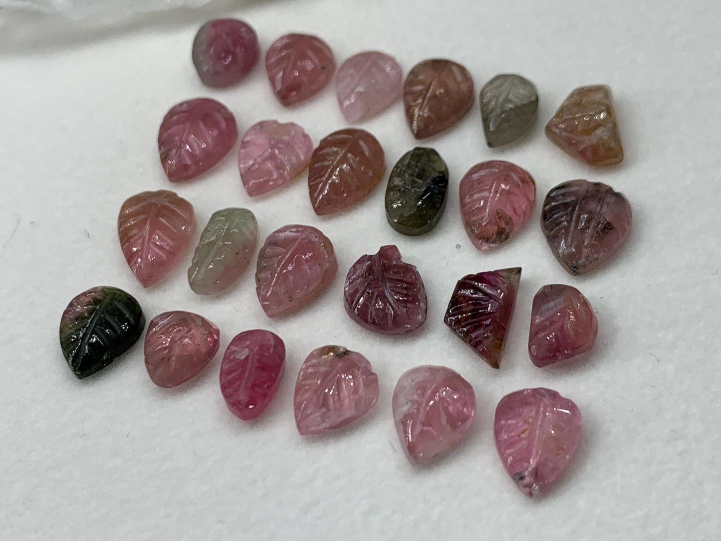 Discounted damaged carved Watermelon Tourmaline 7-10mm long cabochon