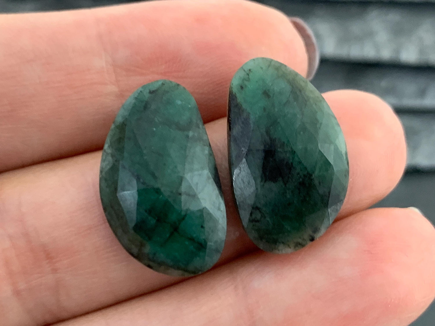 Faceted Emerald Pair 12x21x4mm cabochon