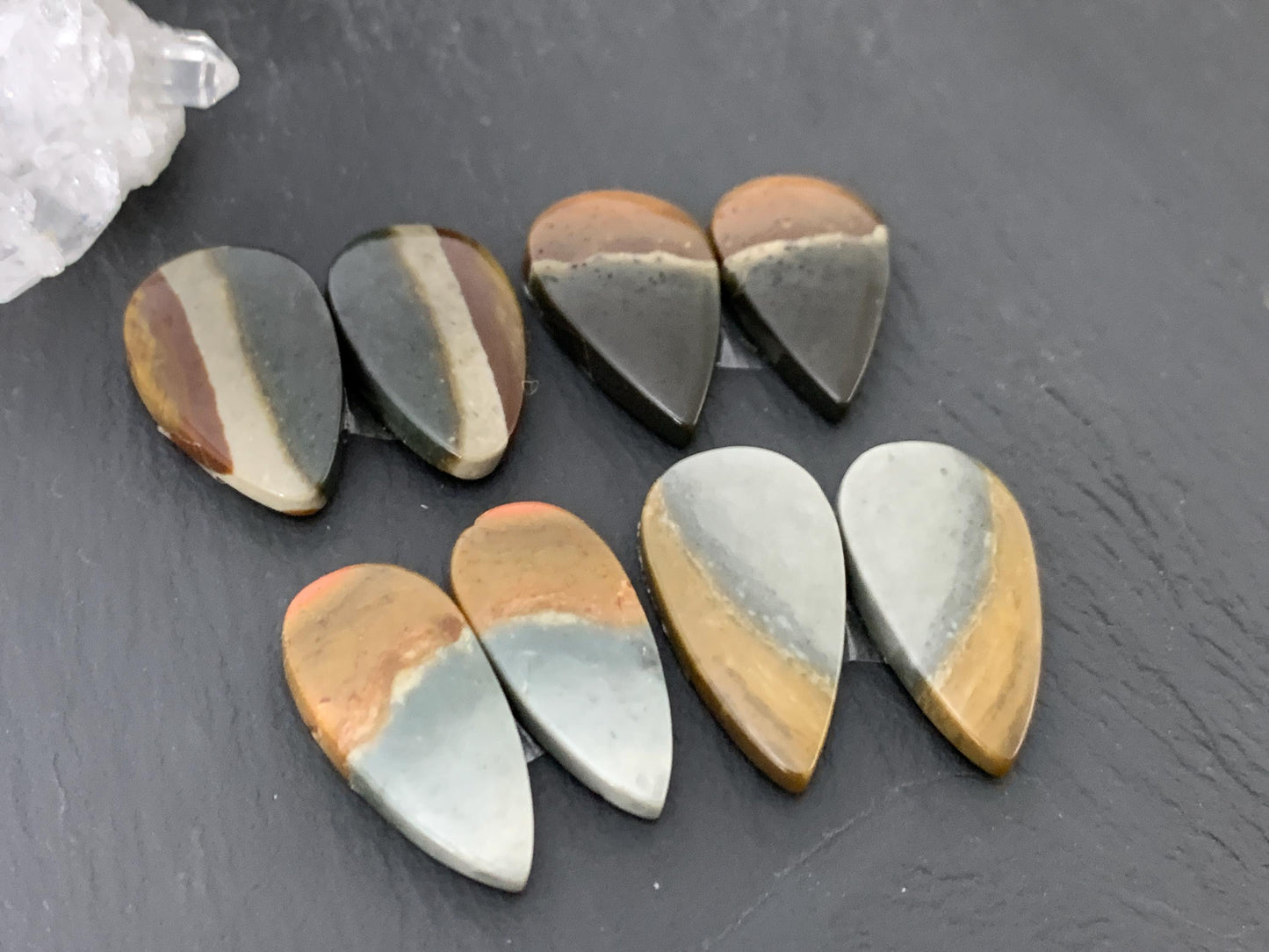 Polychrome Jasper cabochon pair