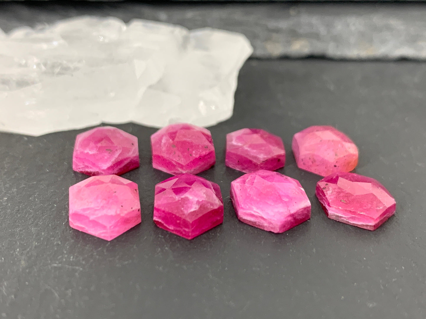 Faceted Pink Sapphire hexagon 9x13mm long cabochon