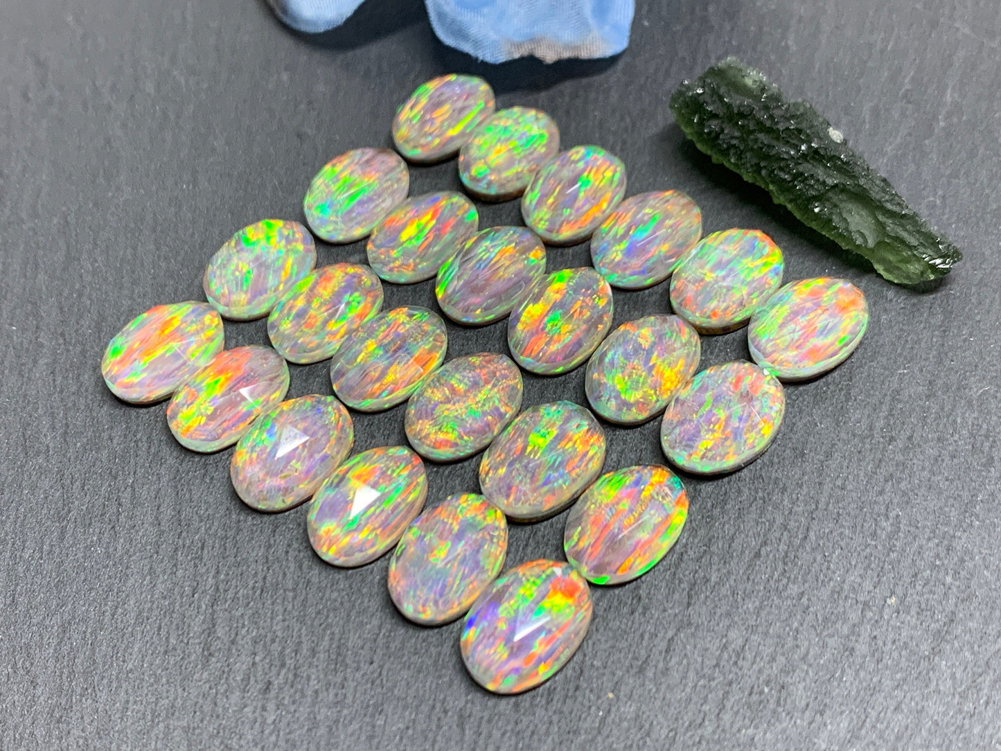Faceted Aurora Opal oval 10x14mm cabochons - Doublet cabochons