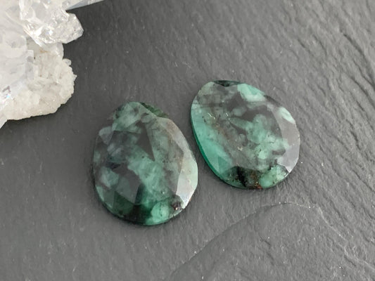 Faceted Emerald Pair 15x18x3mm cabochon