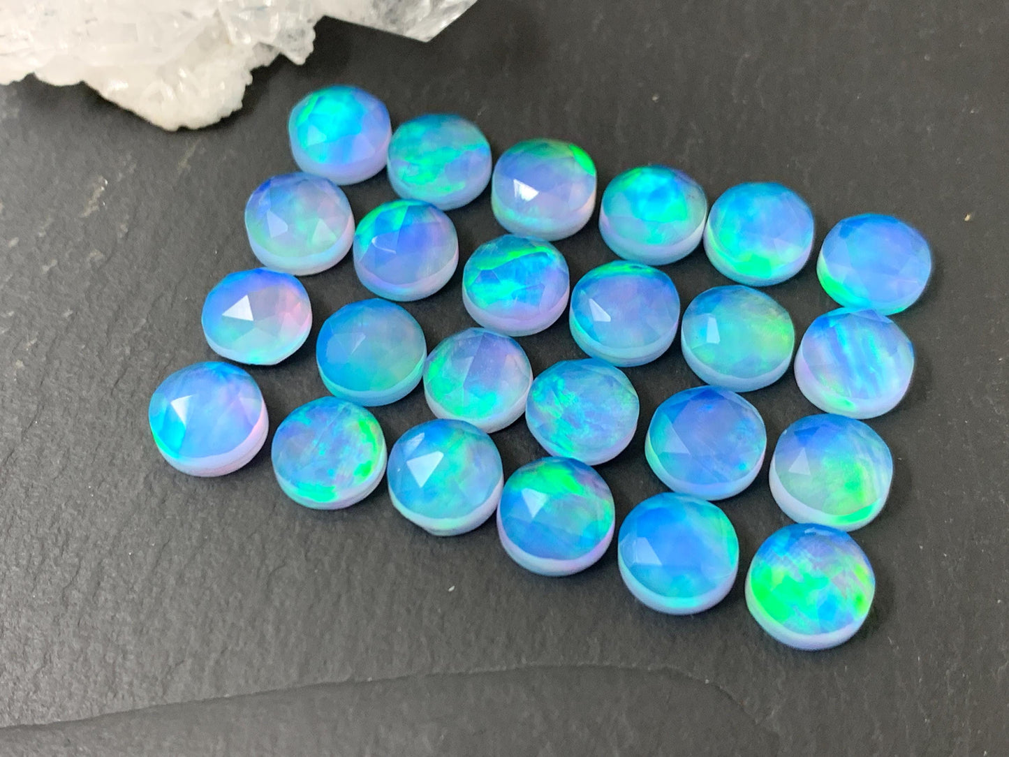 Faceted Aurora Opal Round 8mm Cabochon - Doublet Synthetic Gemstone