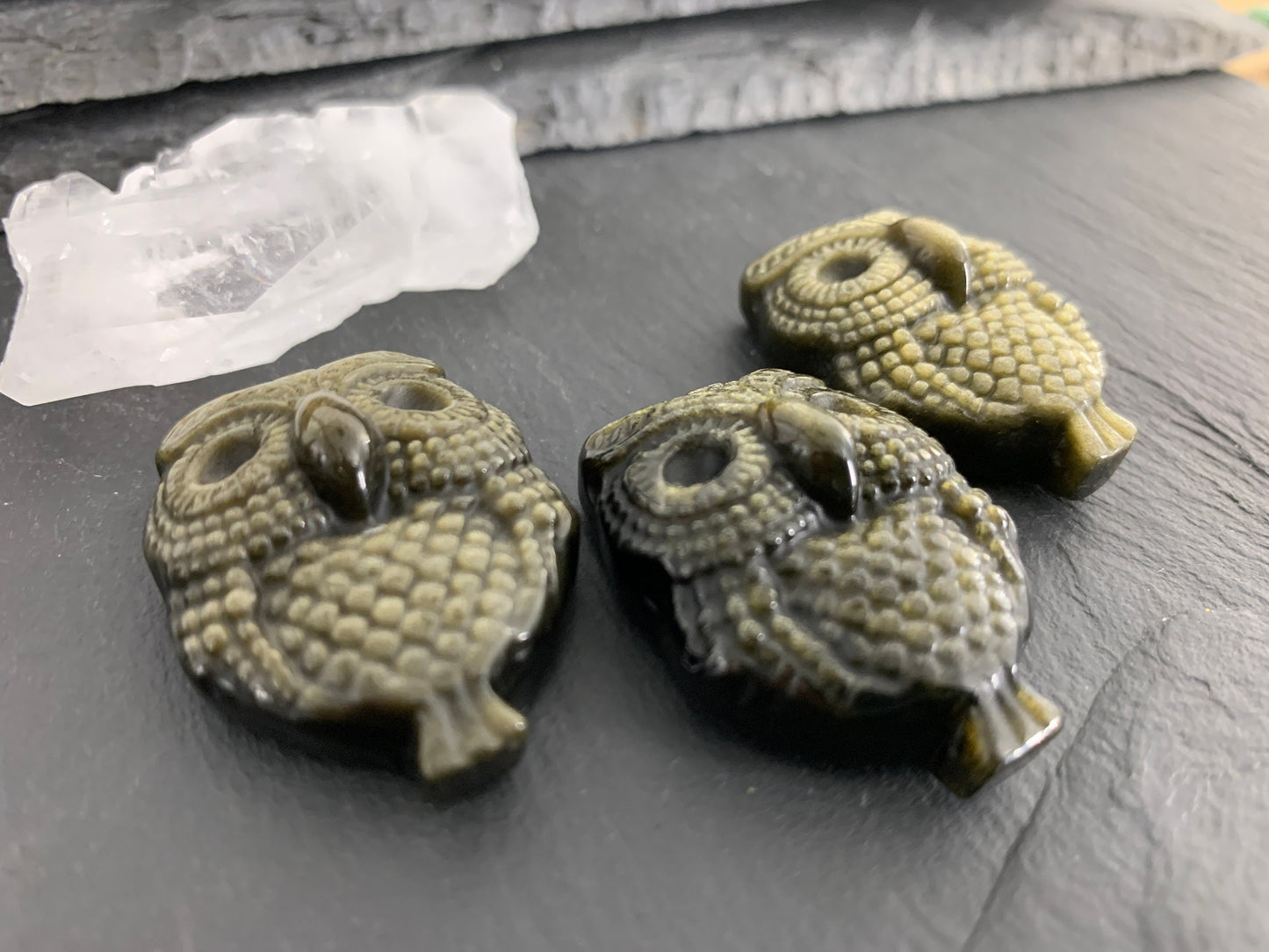 Gold Obsidian owl cabochon carving
