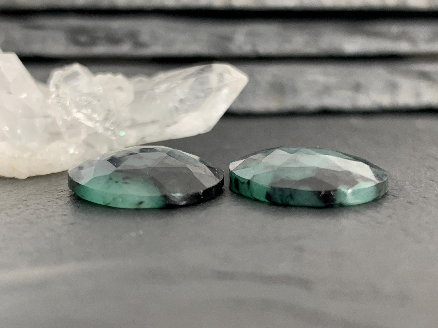 Faceted Emerald Pair 15x21x4mm cabochon