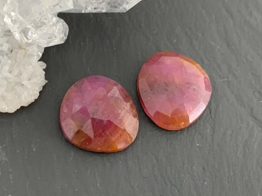 Faceted Ruby pair 11x11x3mm cabochon