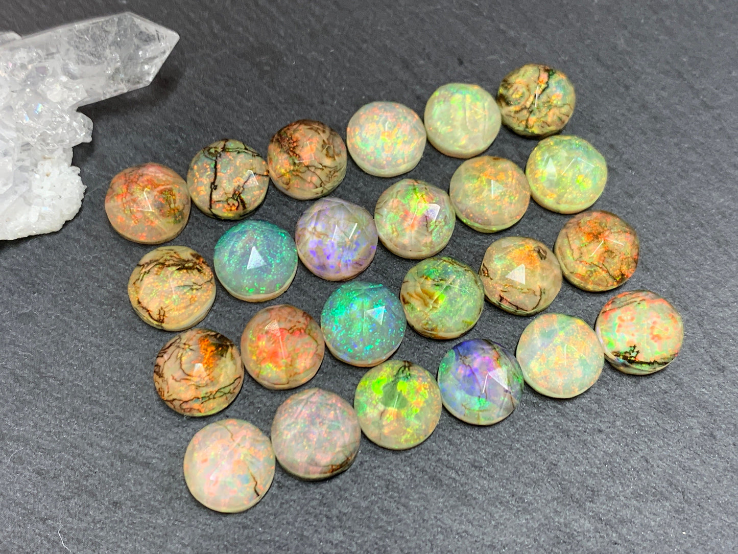 Faceted Monarch Opal round 10mm cabochons - Doublet cabochons