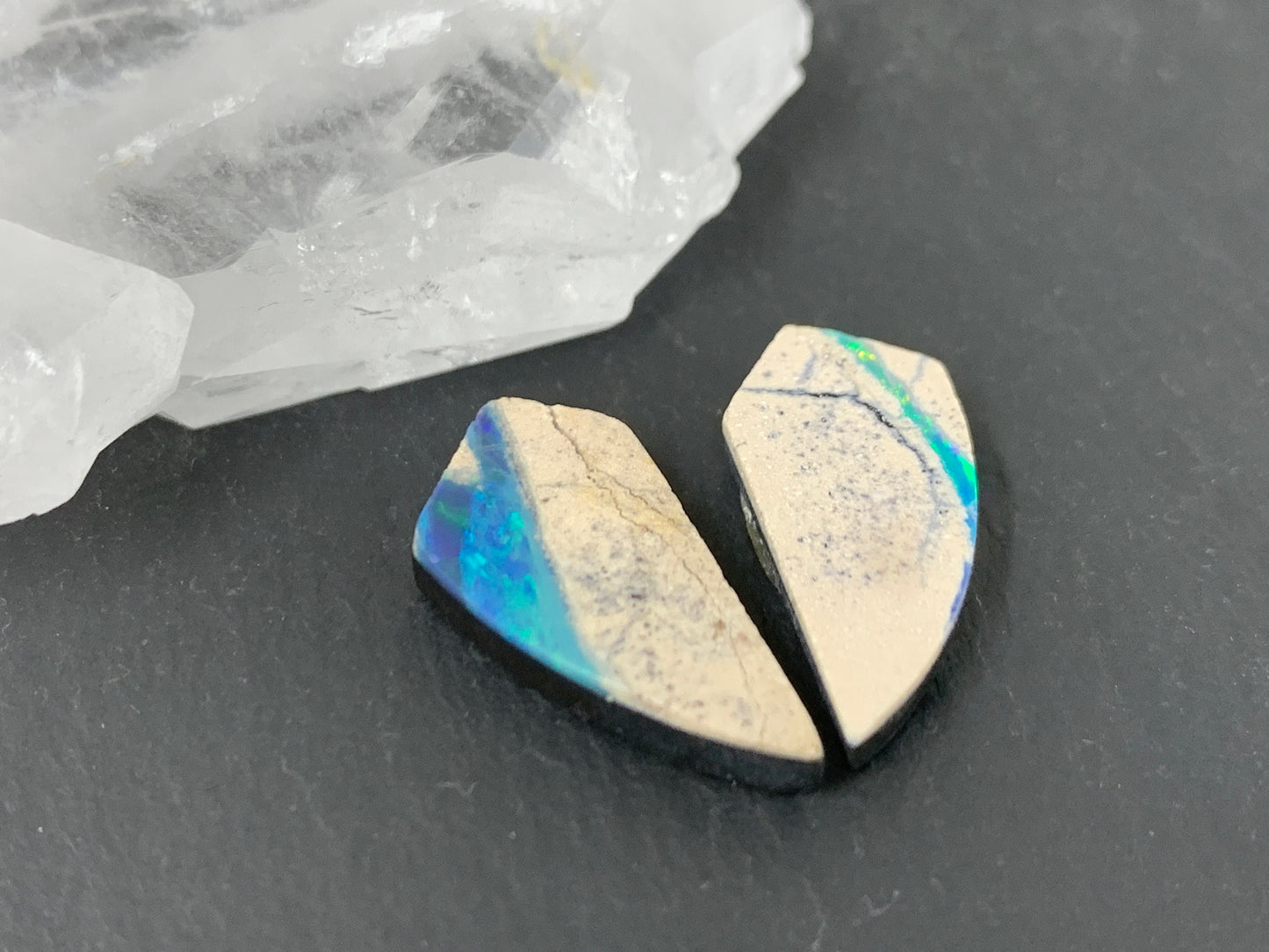 Australian Opal doublet 8x21x3mm pair of cabochons