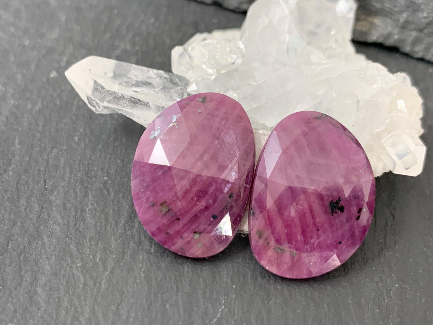 Faceted Ruby pair 14x19x3.5mm cabochon