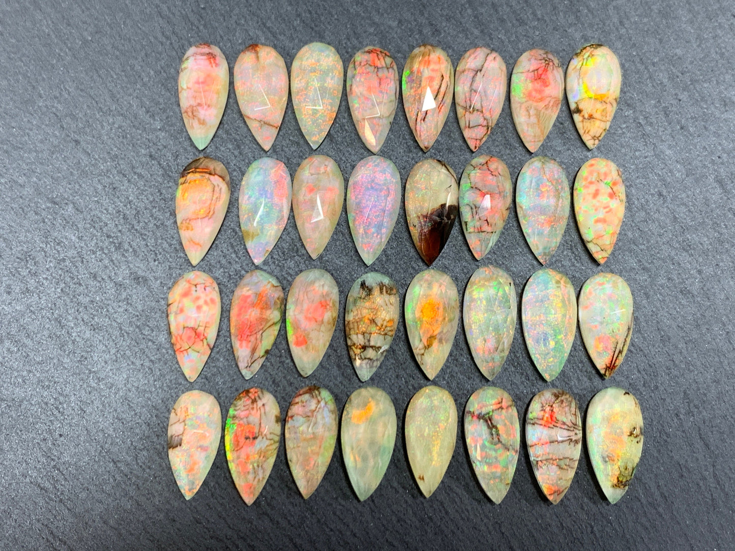 Faceted Monarch Opal pear 7x15mm cabochons - Doublet cabochons